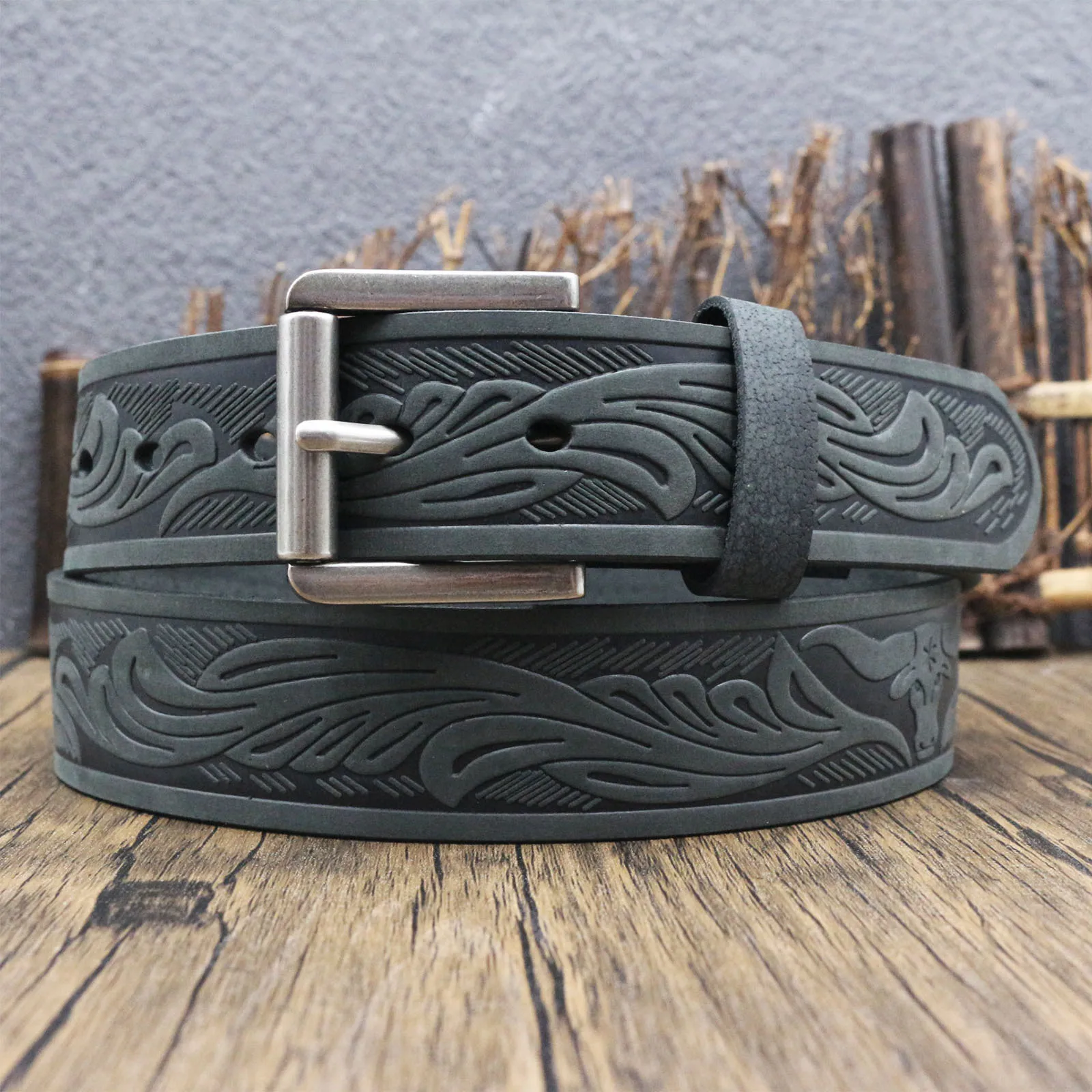 men-vintage-crazy-horse-cowhide-belt-top-grain-layer-deep‑pressed-western-motif-textured-pin-buckle-tear‑resistant-leather