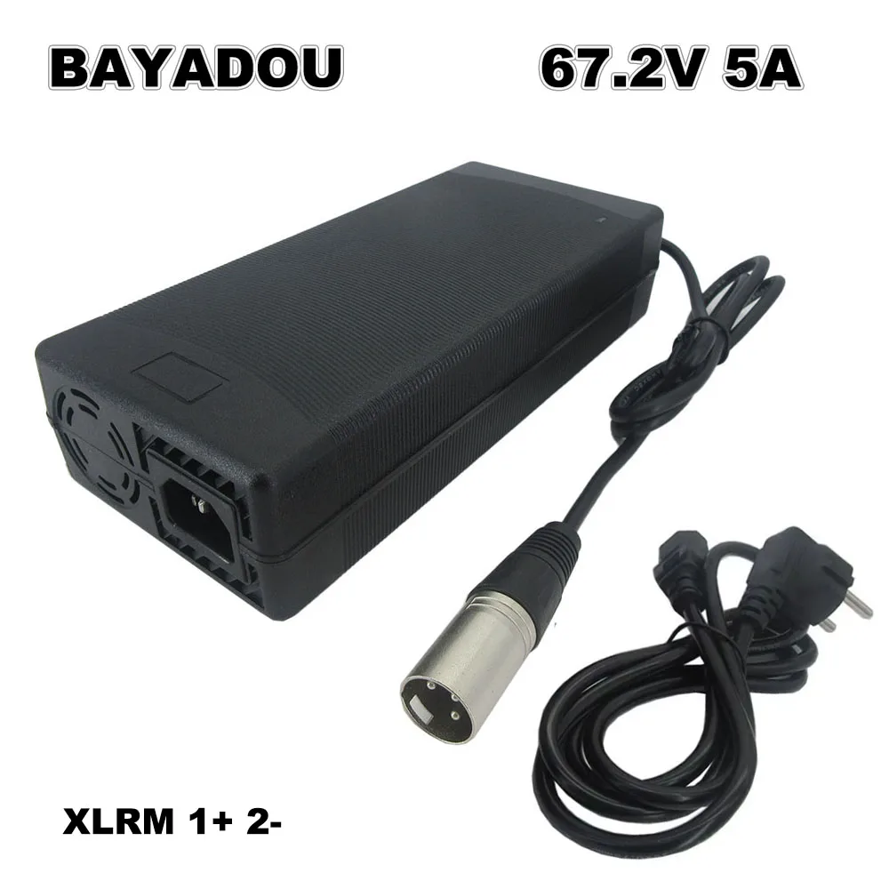 16S 67,2V 5A Lithium-Ladegerät 60V 20AH Li-Ionen-Akku Schnellladegeräte XLRM 1+ 2- C13 GX16 Anschluss Mit Lüfter 220V Eingang
