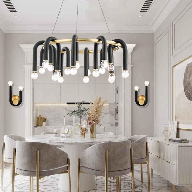 

2025 Trendy U Shaped Aluminum Tube Black Dimmable LED High Ceiling Chandelier Lighting Lustre Para Sala Estar For Living Room