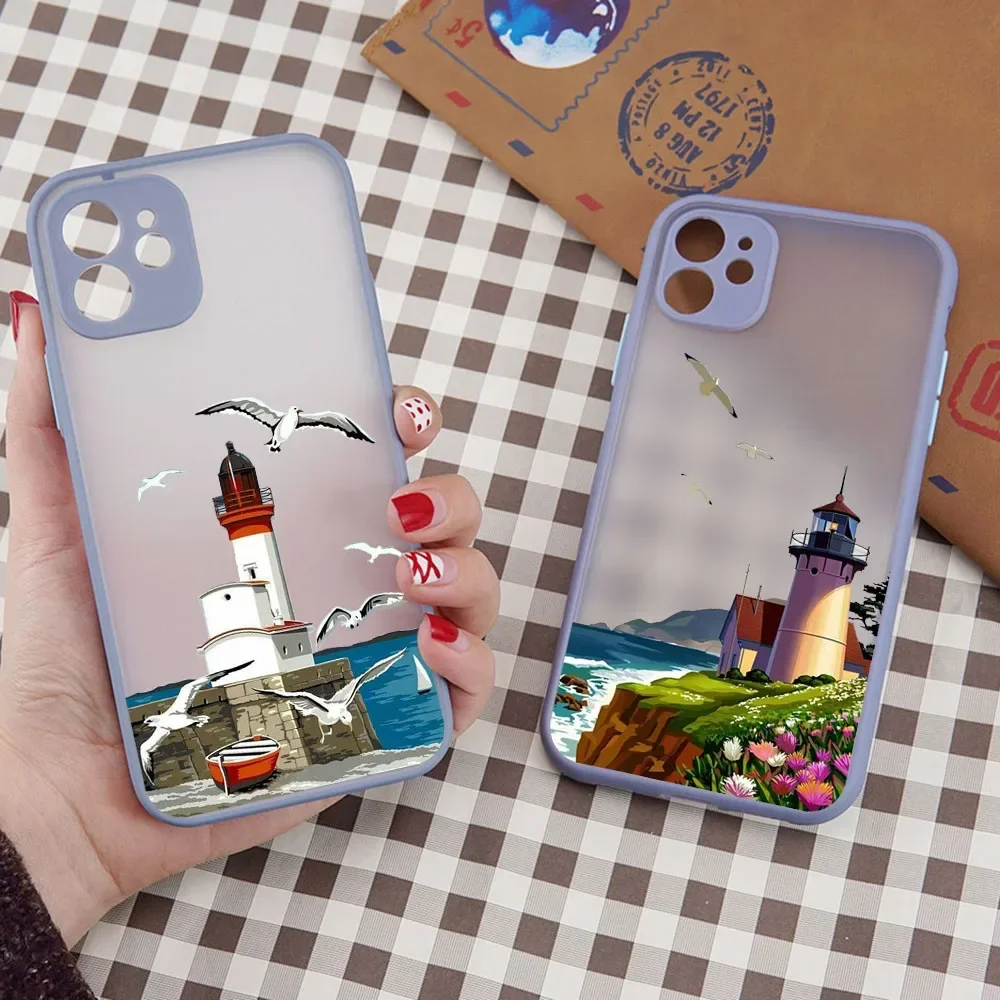 Przezroczyste etui na telefon Cartoon Scenery Lighthouse do iPhone'a 15 14 13 12 11 Mini Pro Max XS X XR SE 7 8 15 Plus Transparent Covers Bag