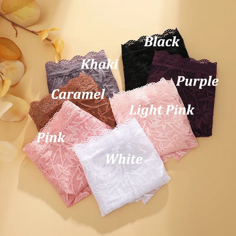 4PCS/Set Women Sexy Lace Panties Low Rise Briefs Female Comfortable Underwear Solid Color Transparent Intimates Lingerie S-XL