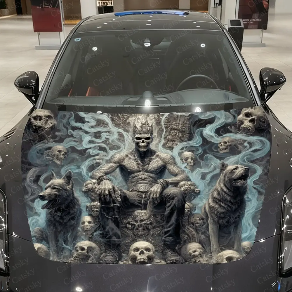 Skeleton Tyrant And Skeleton Dog Car Hood Decorative Stickers. It Enhances The Aesthetic Of The Vehicle And Can Be Easily Applie