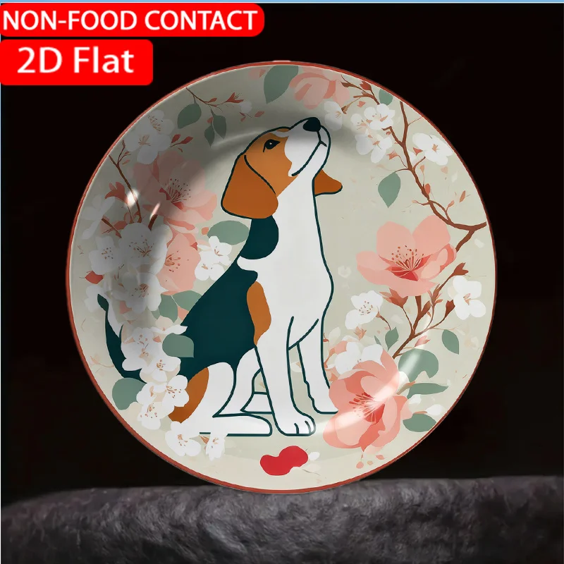 1pc Beagle-Themed Ceramic Plate - Non-Food Contact Suitable for Home Desk Decor, Brown Beagle Plate with Beagle, Ceramic Plate