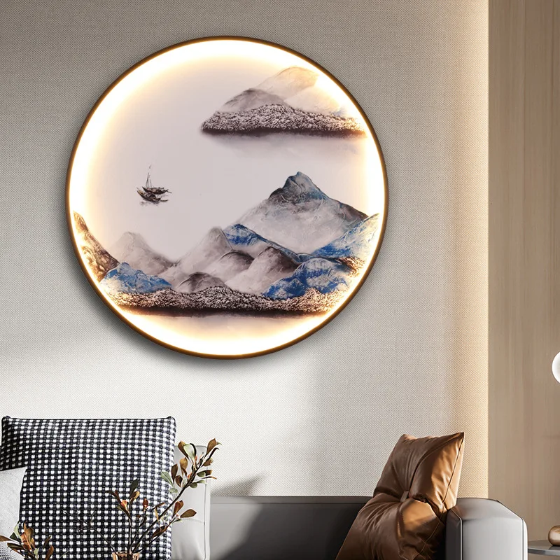 Tea Room Living Room Porch Background Wall Decorative Mural Wall Decor New Chinese Style Mural Lamp Chinese Style Corridor