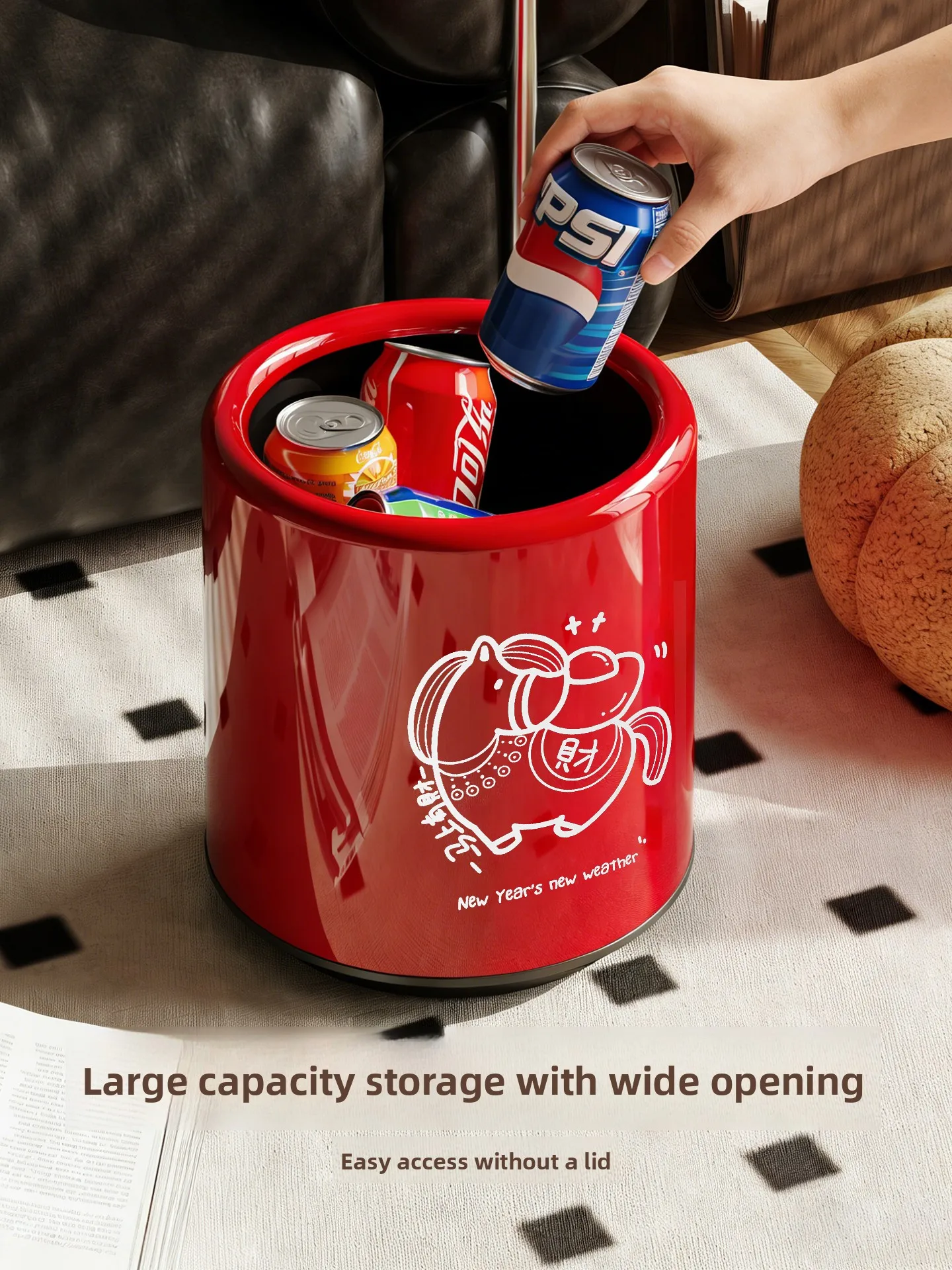 Large Capacity Minimalist Retro Trash Can for Living Room Bedroom Kitchen Bathroom Home Use High Aesthetic Value Luxury Design