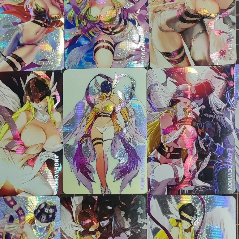 Angewomon Flash Card Digimon Adventure Anime Girl Lady Devimon Diy Refractive Series Action Toy Figures Anime Game Collection