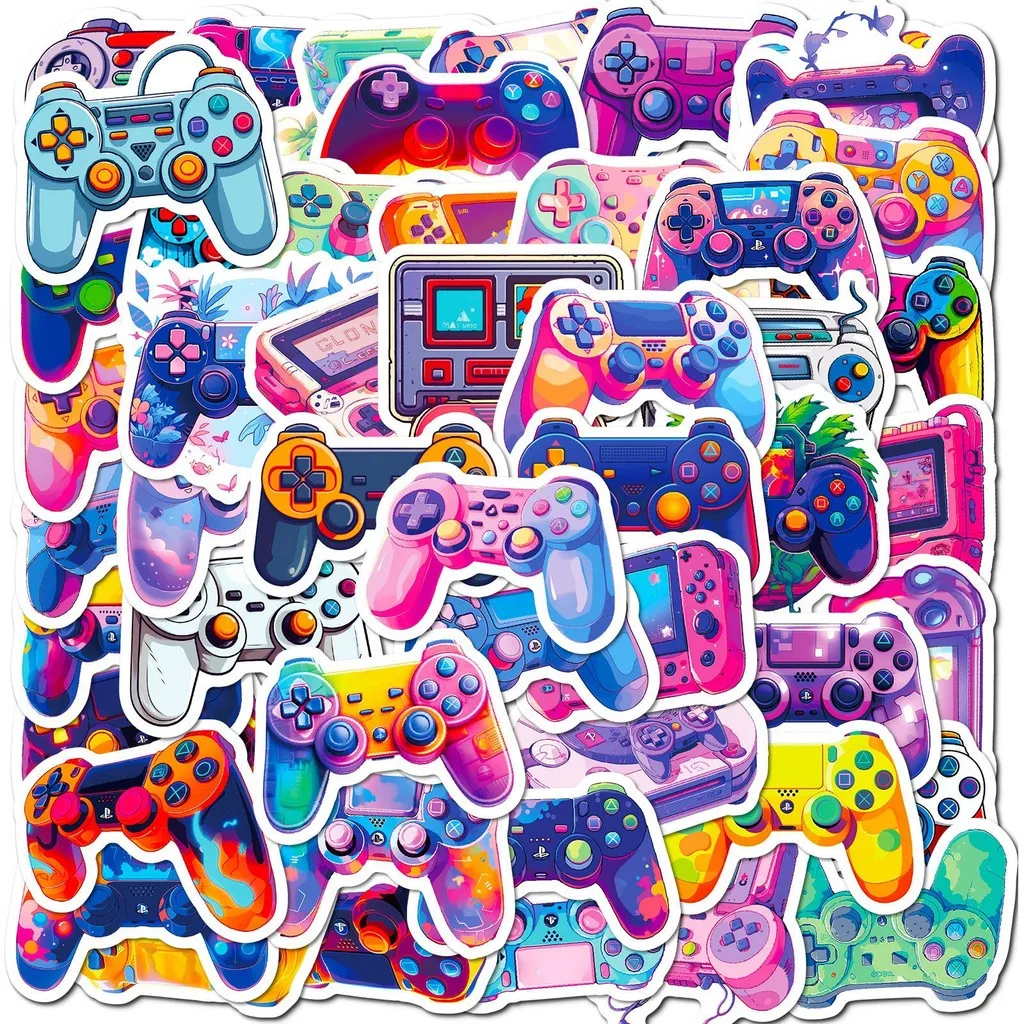 50Pcs Colorful Game Console Stickers, Cartoon Controller Decals for DIY Personalized Decor Papery Pop Store