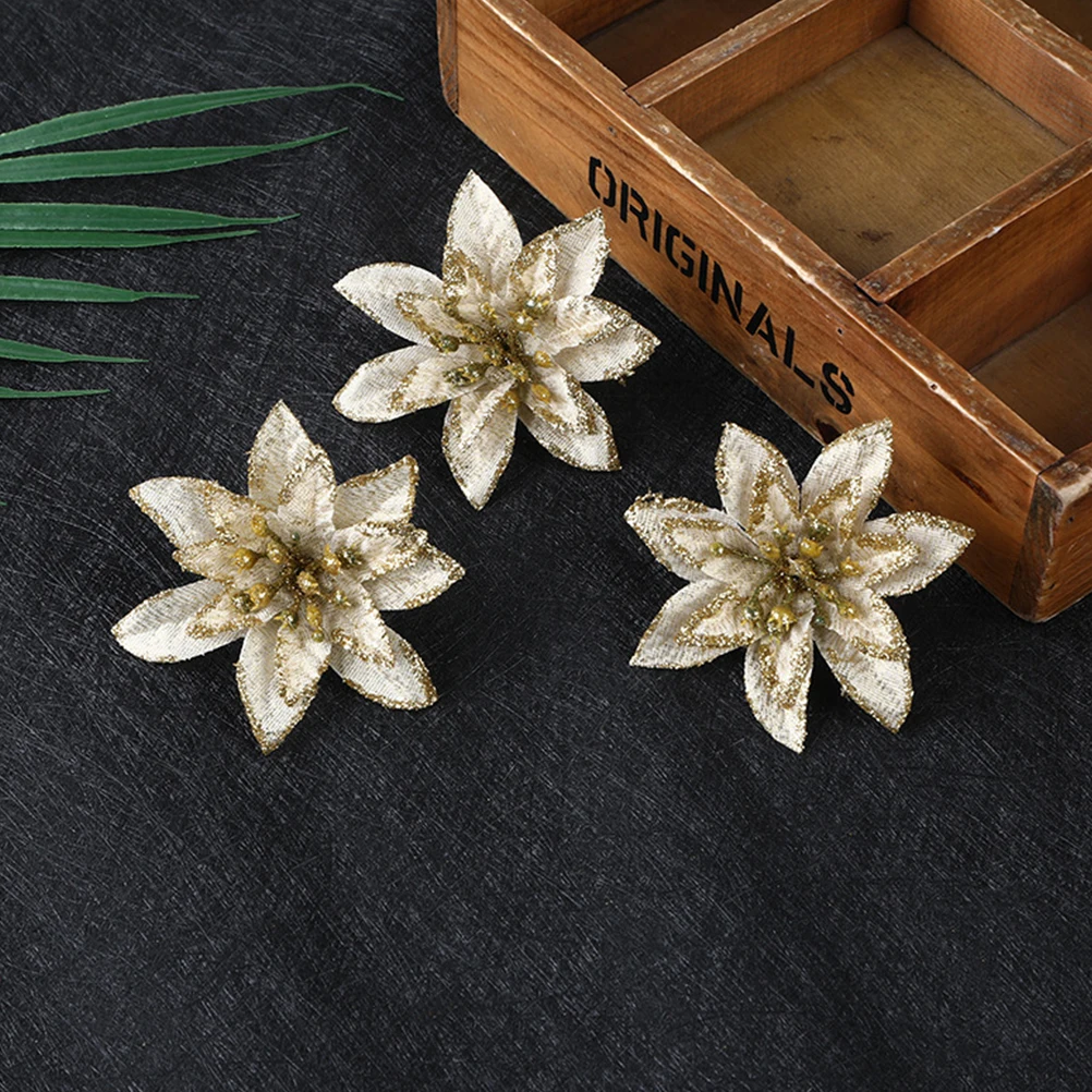 

Christmas Flower Decoration Glitter Flowers Wreath Silk Artificial Adornment DIY Accessories Red