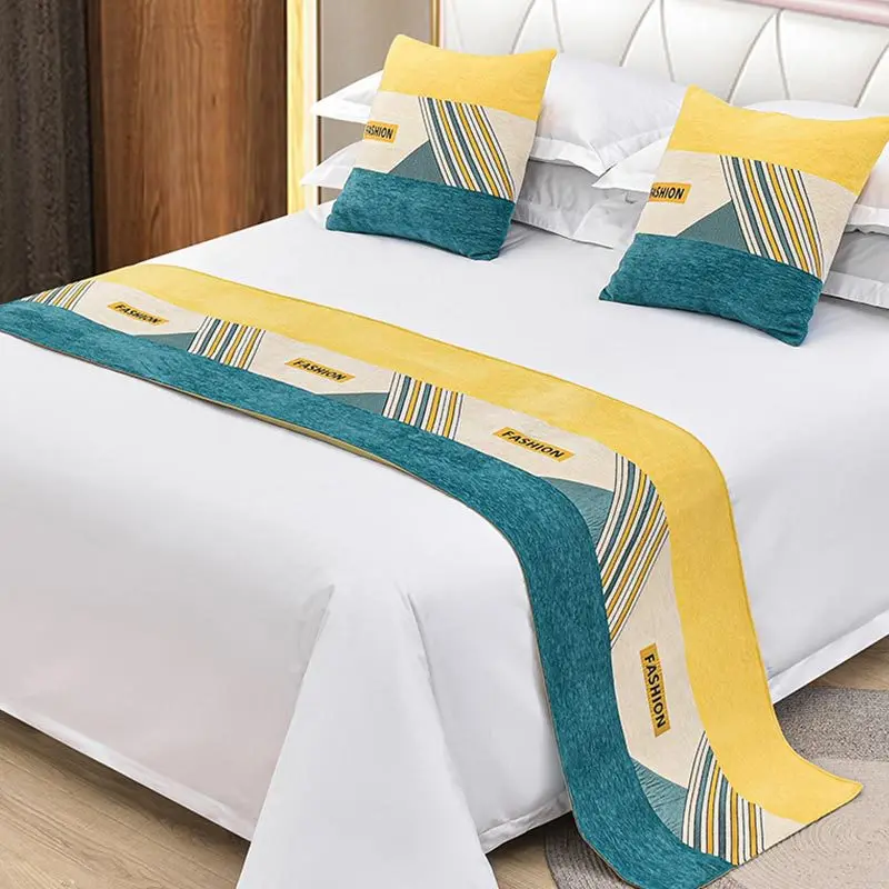 

High-end Hotel Bed Flag Striped lattice bedding Homestay Table flag wedding bedding Decoration Hot Selling Towel Bed Blanket