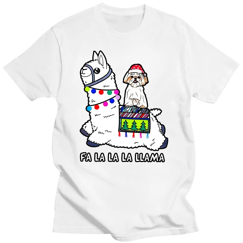 Men Funny T Shirt Fashion tshirt Fa La La La Llama Shih Tzu Riding Llama Christmas Sweater Women t-shirt