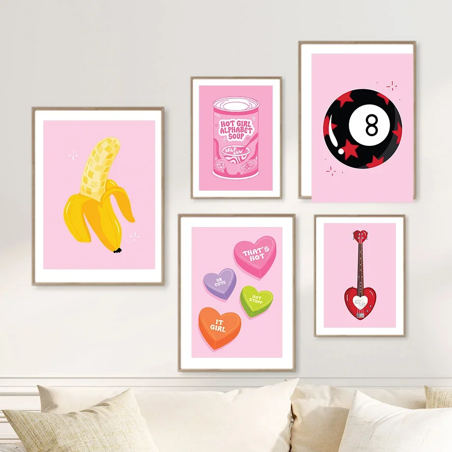 1pc frameless Canvas Painting Pink Red Funky Poster Groovy Art Print Canvas Painting Girl Power Quote Retro Aesthetics Decorativ