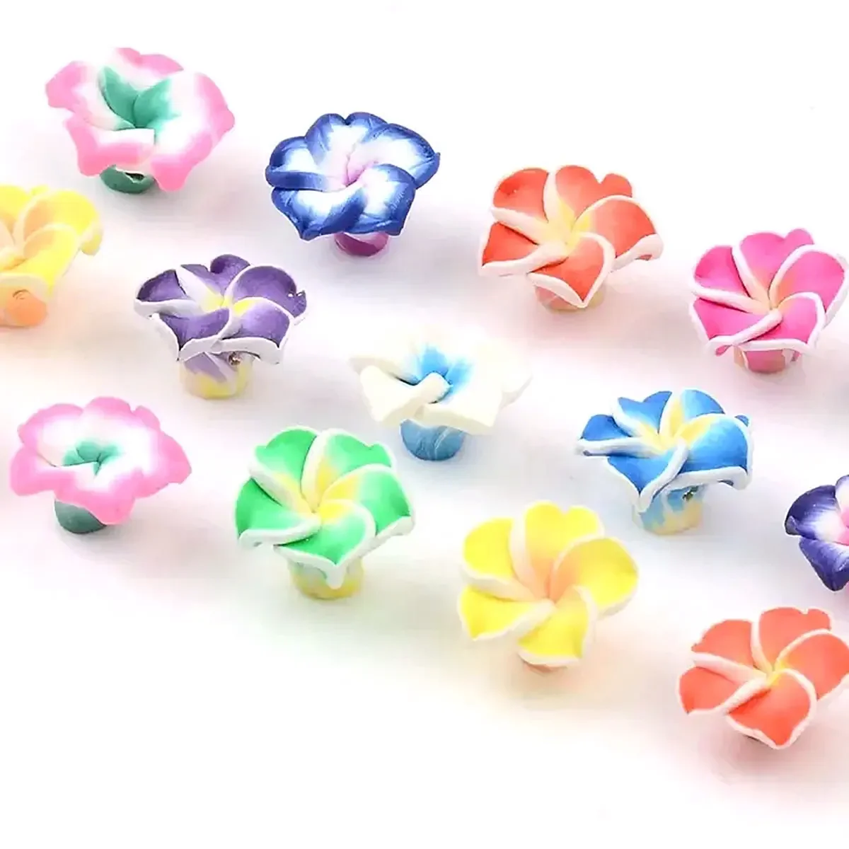 1.5cm 30pcs Random Color Mixing Beautiful Polymer Clay Plumeria Frangipani Flower Beads For Diy Jewelry Making Accessories