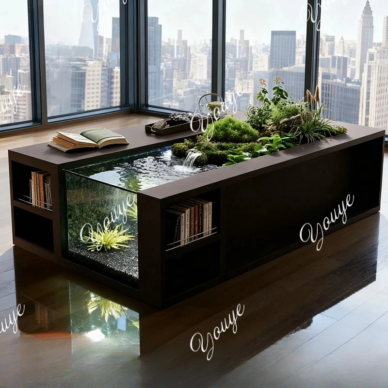 

Stainless steel metal glass fish tank balcony ecological swamp circulating water filter fish pond flowing water landscape