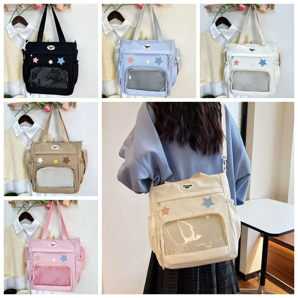 

Simple Transparent Star Itabag Solid Color Badge Display Canvas Crossbody Bag Nylon Large Capacity Student School Bag Ladies
