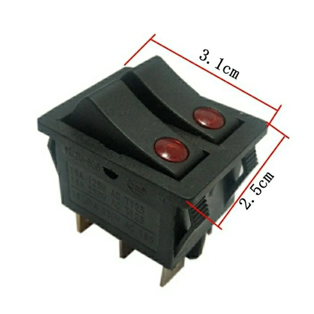 Black 6 Pin Rocker Switch Long Lasting Rocker Switch Double Light Switch On-Off Button 250V And 125V Compatible