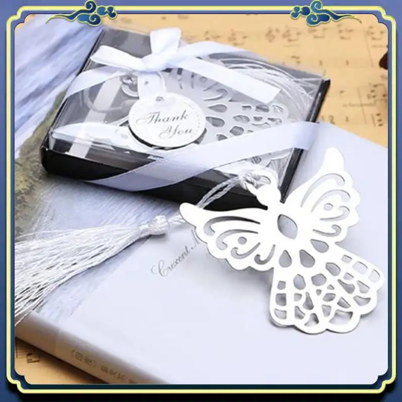 Portable 100Pcs Angel Bookmark Favor With Elegant Silk Tassel Wedding Party Favor Gift Boxed Book Lovers Collection Bookmark
