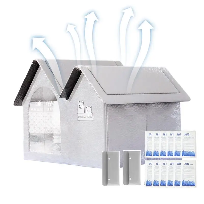

Pet Cooling House Air Conditioned Cat Shelter Sleeping Cat Kennel With 10 Ice Packs Cat House For Backyard Garden Pet Supplies