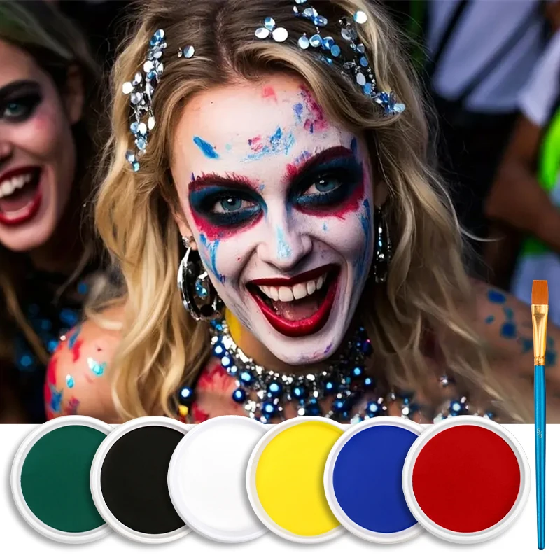 Single-Color Water-Soluble Face and Body Paint with 1 Brush, Safe and Non-Toxic, Single-Color Face Makeup Set, Cosplay, Hallowee