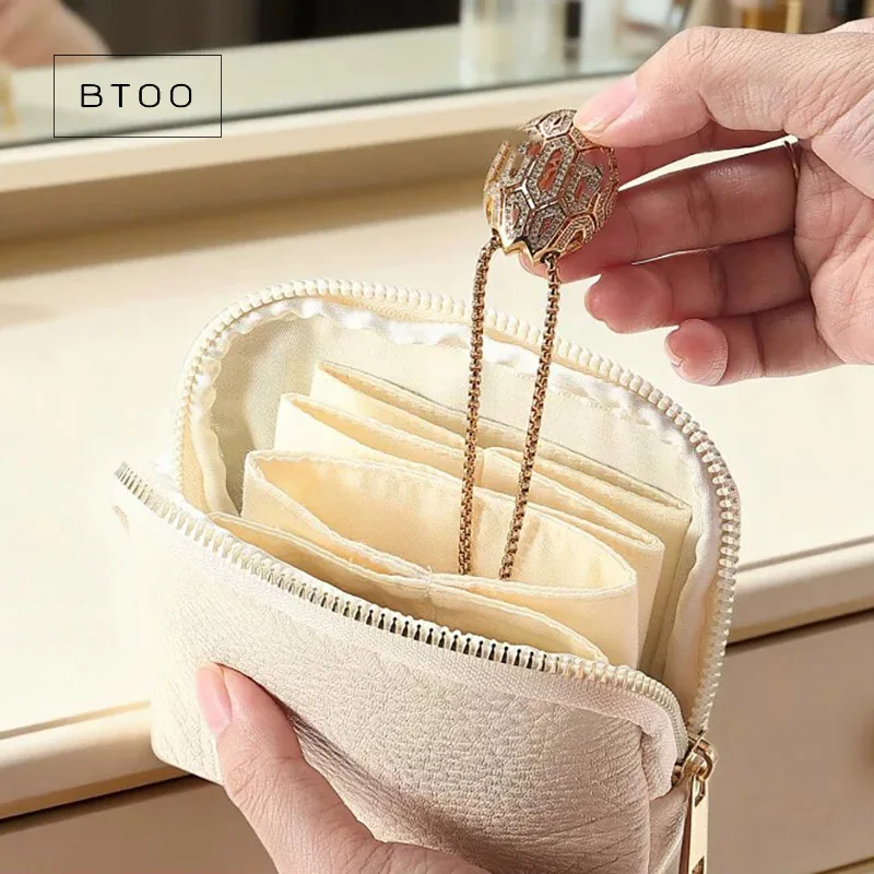 Portable Multi-Layer Genuine Leather Jewelry Organizer Case  Rings, Earrings, Necklaces, Bracelets Rings