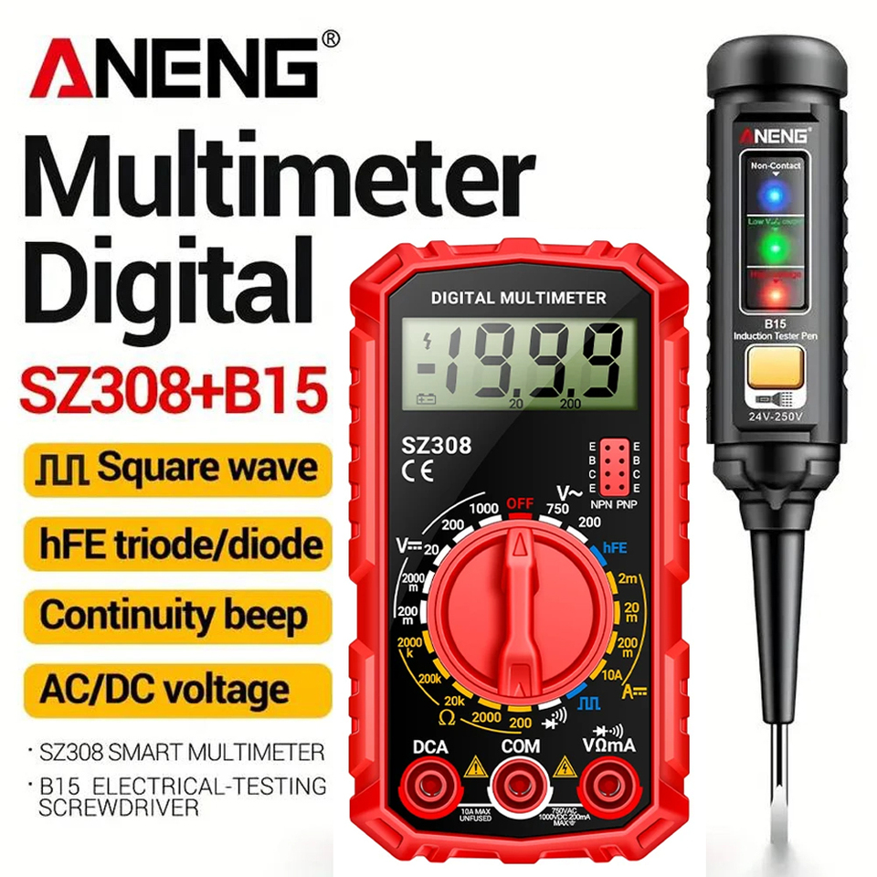  Multimeter Tester Pen Suit ANENG Multimeters 1999 Counts 24-250V Voltage Detector Meter Diagnostic Breakpoint Finder 