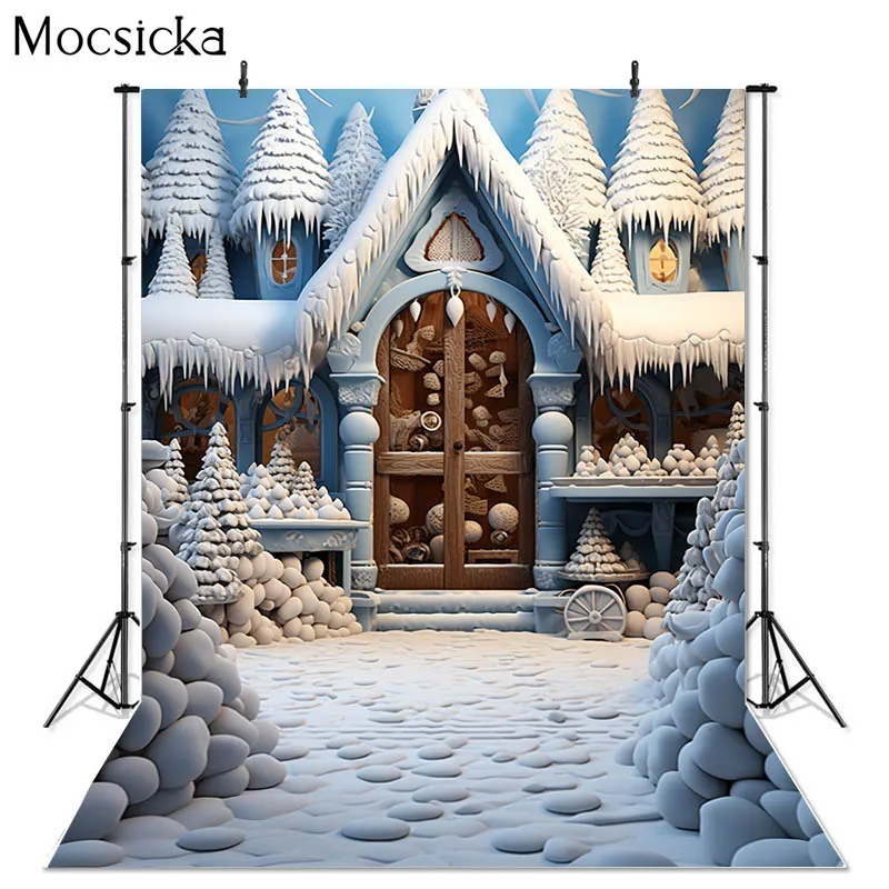 Mocsicka Winter Weihnachten Dessert Shop Hintergrund gefroren Wald Weihnachten Baum Dekor Kinder Porträt Schnee mop Studio Fotografie Requisiten