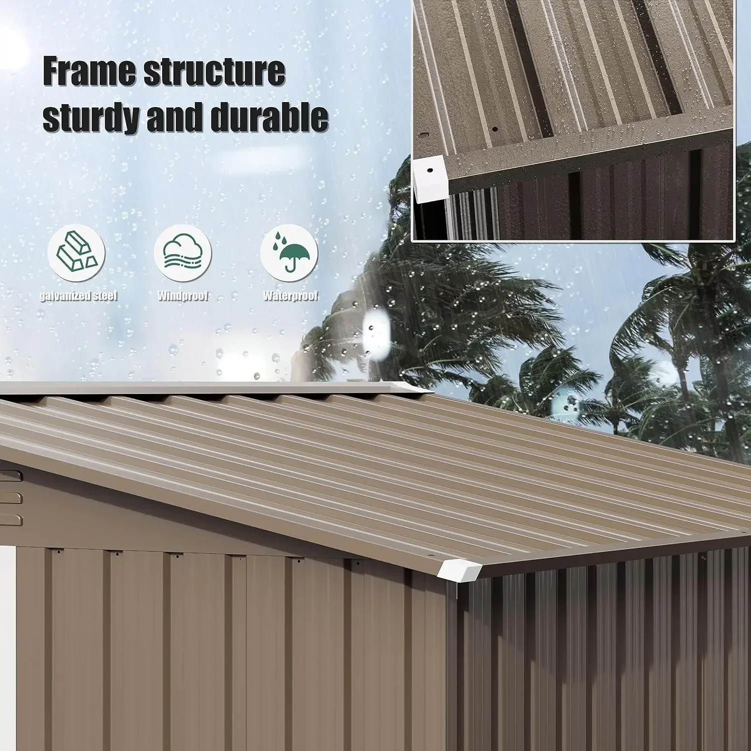 8x 6FT Outdoor Storage Shed, Waterproof, Lockable Door Metal Tool Shed with Sliding Door & Air Vents, Storage House for Tools