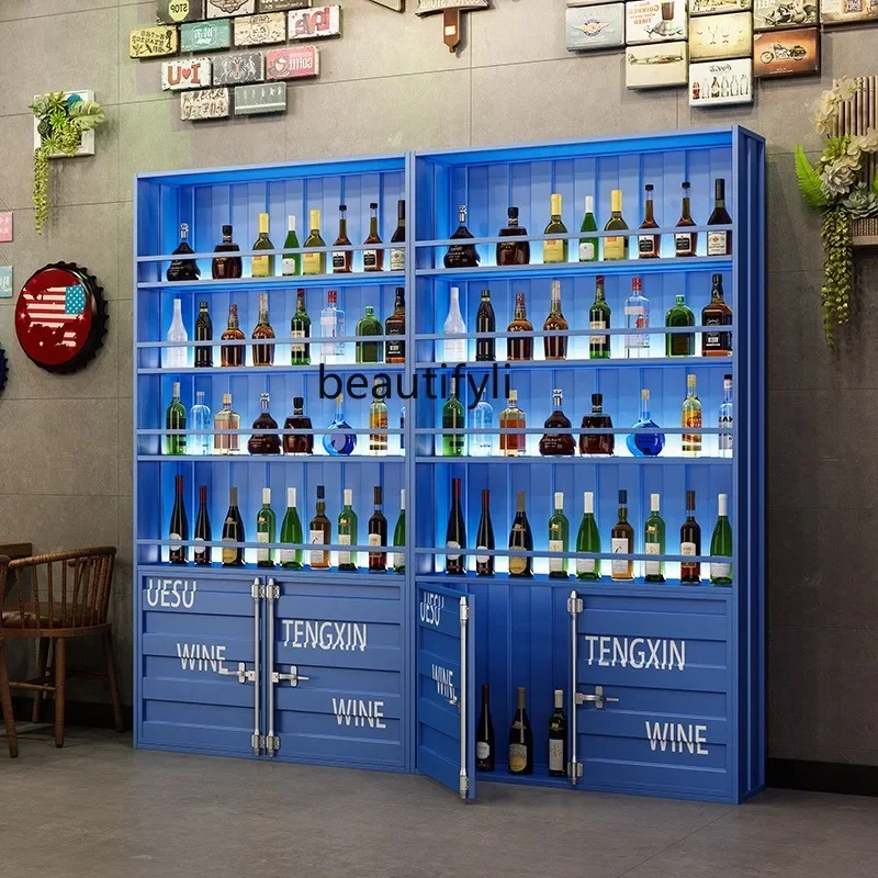 TTIndustrial Wind Container Product Display Cabinet Bar Shelf Modern Floor Storage Decorative Wine Rack