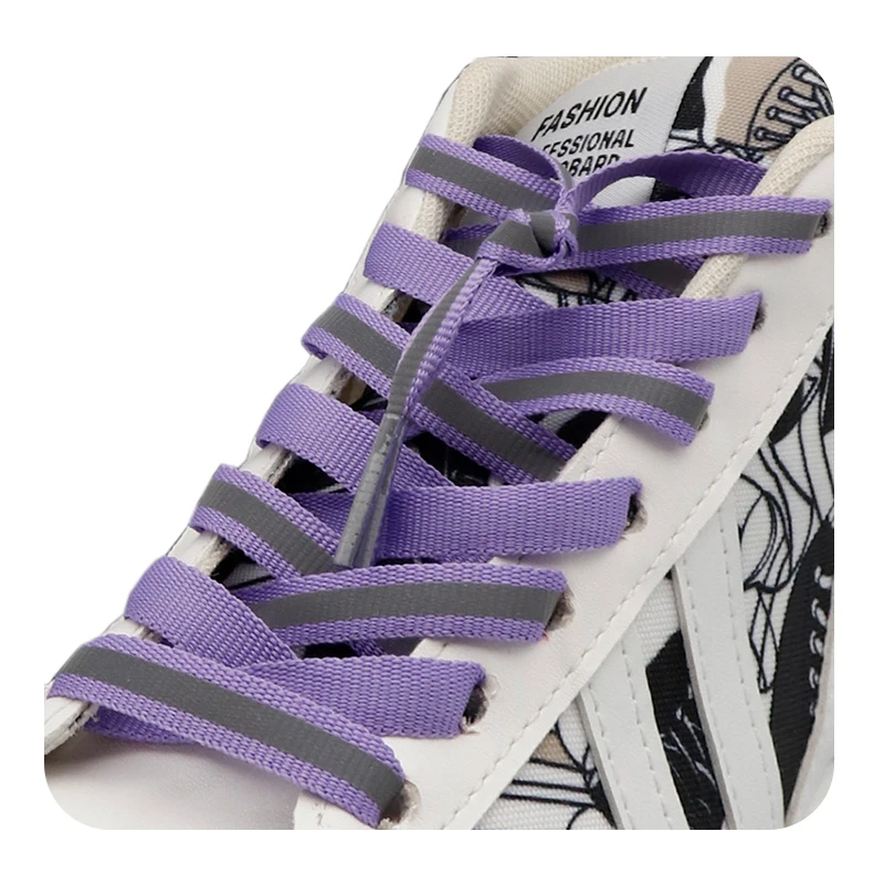 Weiou New 8mm Flat Classical 4M Purple Reflective Shoelaces Parent-child Sports Sneakers Canvas Shoe Laces Night Running Laces