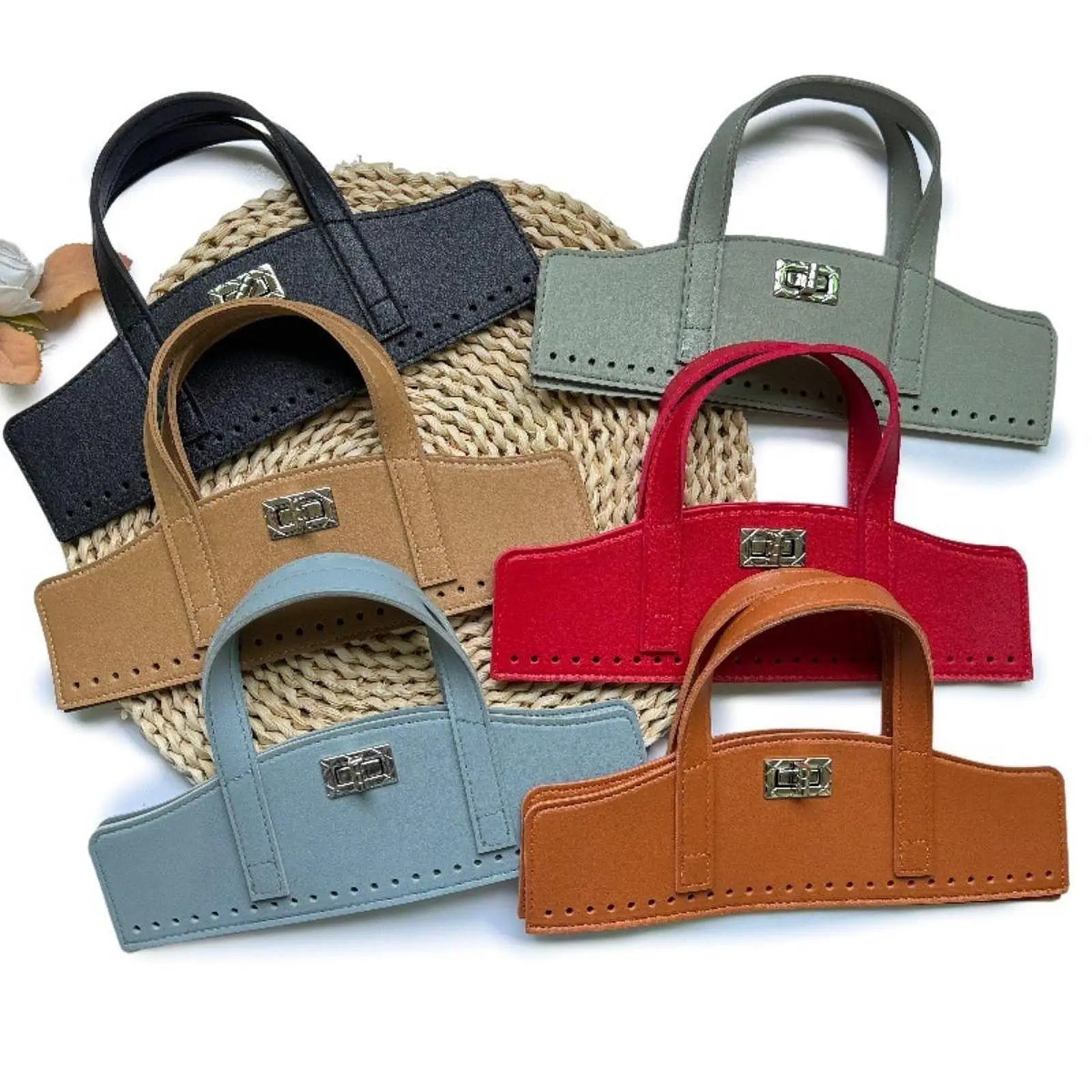 DIY Crochet Bag Kit PU Leather Handles Pattern Lock Purse Accessory for Girls Aesthetic Handbag Making