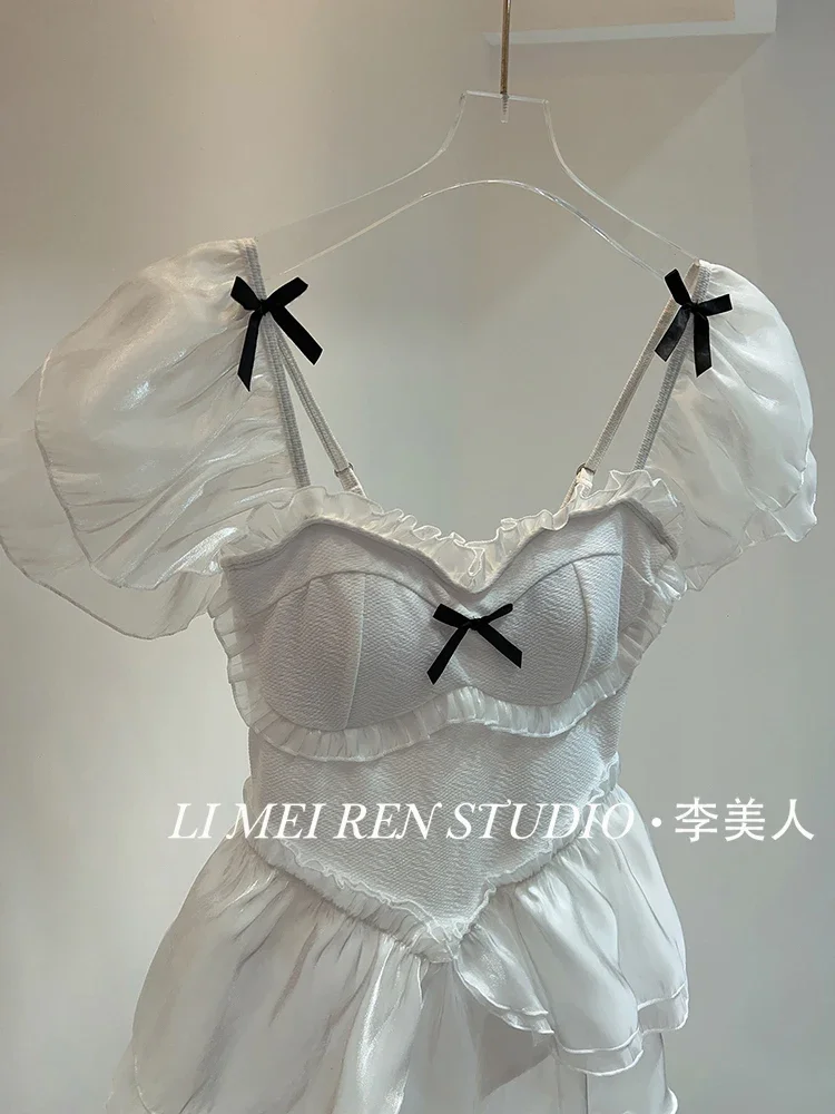 New hot spring dating dream mesh bow skirt style jumpsuit Female swimsuit
