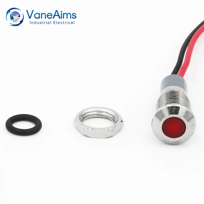 VaneAims 8MM Metal sinyal ışığı FXB8F-LED küçük güç gösterge lambası su geçirmez IP67 12V 24V 220V kırmızı, yeşil, sarı, beyaz, mavi