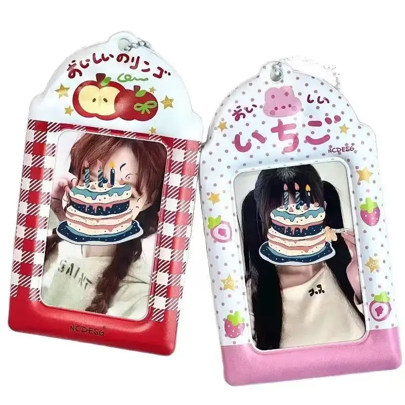 1-2pcs Cute Apple Strawberry Print PVC Photocard Holder Double Side Display Pendant 3inch Photocard Holder DIY INS Photo Cover image 6