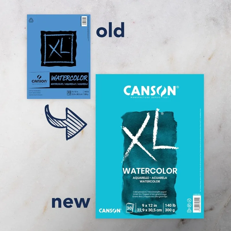 20/30 Sheets Canson XL Series Watercolor Textured Paper Pad for Paint, Pencil, Ink, Charcoal,Pastel,and Acrylic, Fold Over 140lb