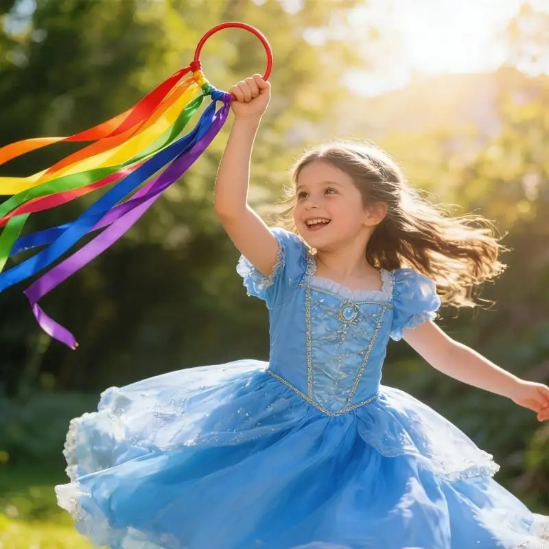 Rainbow Colored Streamers Wrist Accessories Gymnastics Ribbons for Childrens Parties And Team Sports view 3