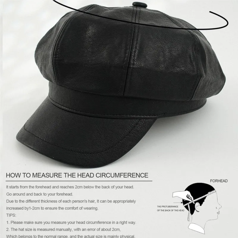 Black leather newsboy hats for both men and women versatile unique octagonal street cycling