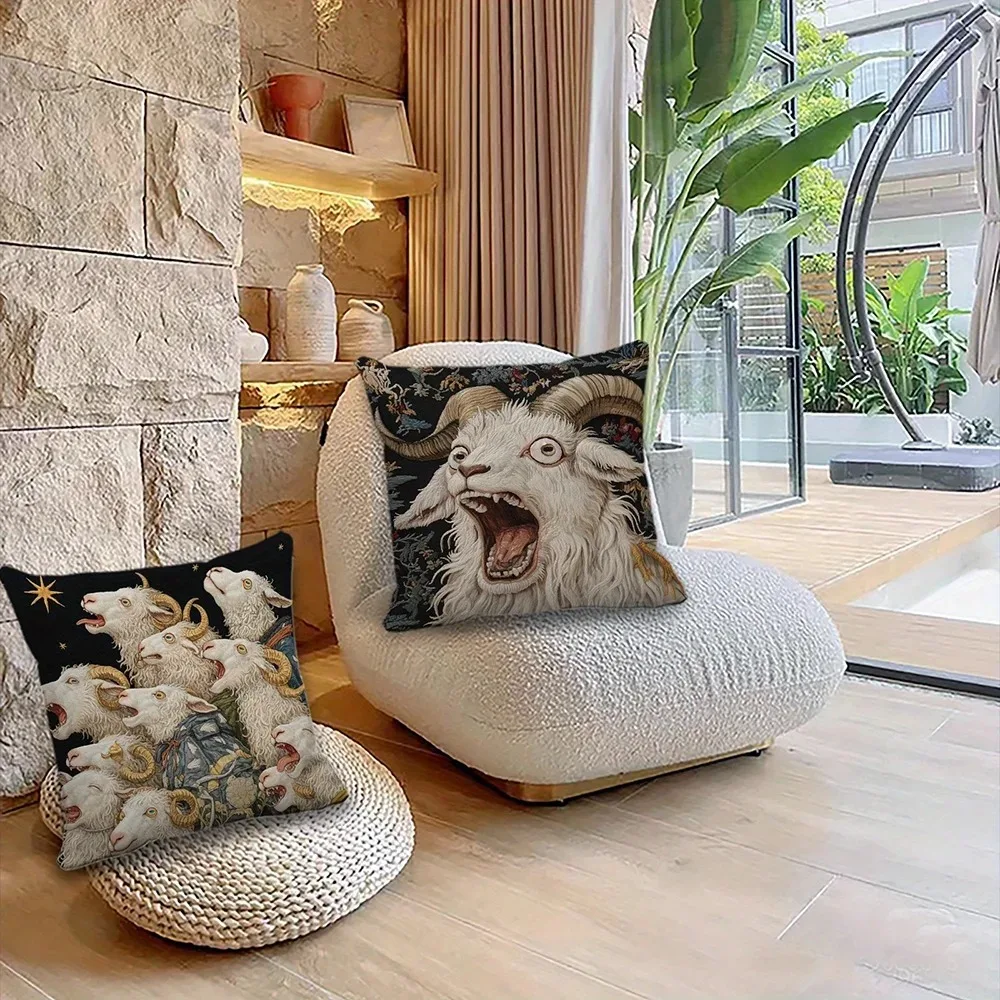 

Gothic Dark Pillow Cover Art Goat Cushion Cover Creepy Ram Throw Pillowcase for Sofa Living Room Vintage Home Decor Peach Skin