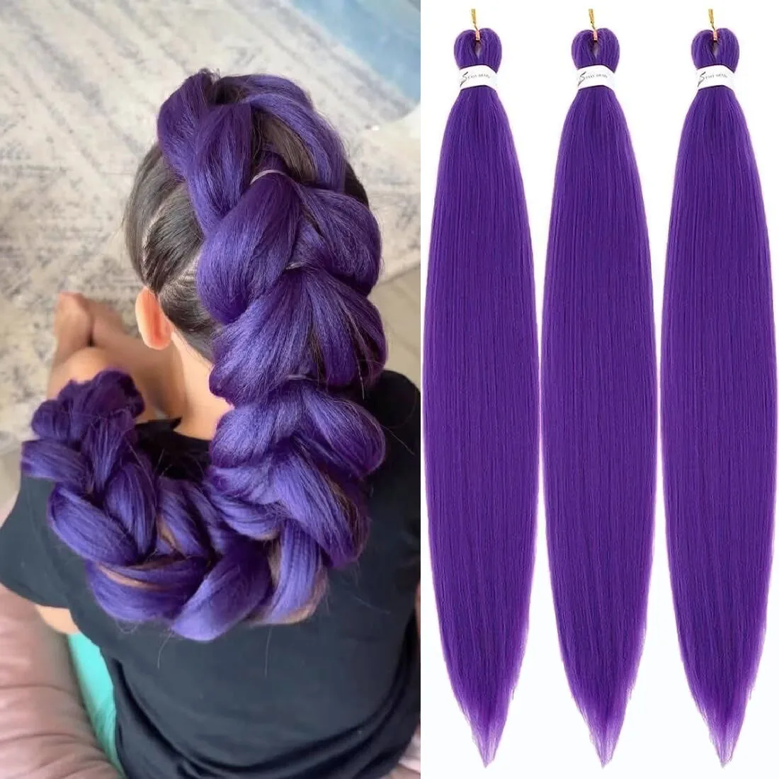3pcs Girls Purple Long Tail Wig Party Supply Cosplay Braiding Ponytail Hair Extensions Synthetic Straight Ponytail For Women