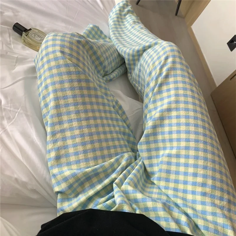 119 yellow and blue plaid trousers
