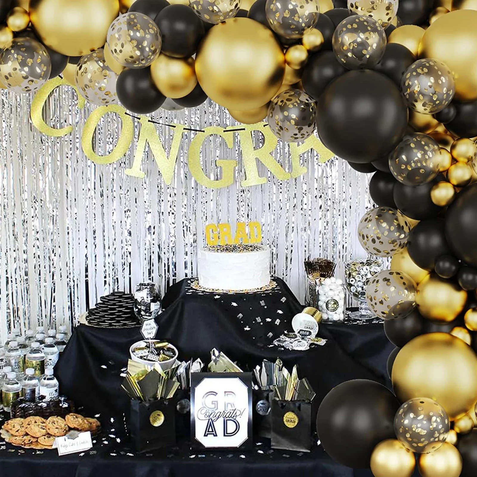 133Pcs Balloon Garland Arch Kit Reusable Black Gold Latex Confetti Balloons Birthday Party Wedding Background Prop Decoration