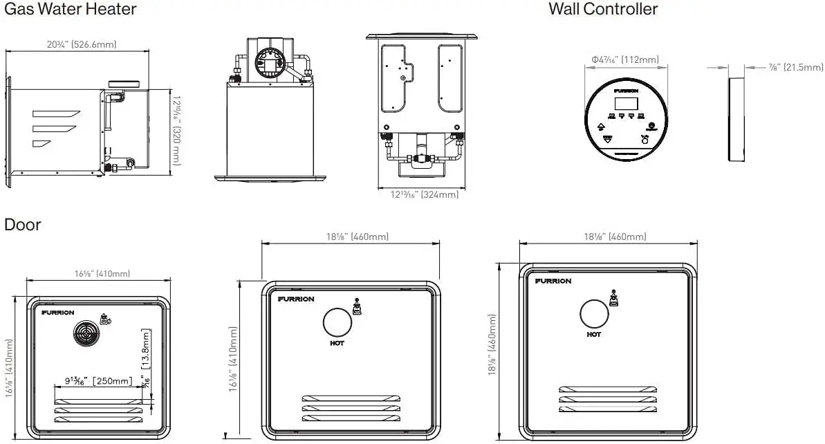 Bezzbiornikowy gaz RV 60 000 BTU Podgrzewacz wody - 16,14" x 16,14" Białe drzwi - 2,4 GPM - Technologia Vortex steadies temperature