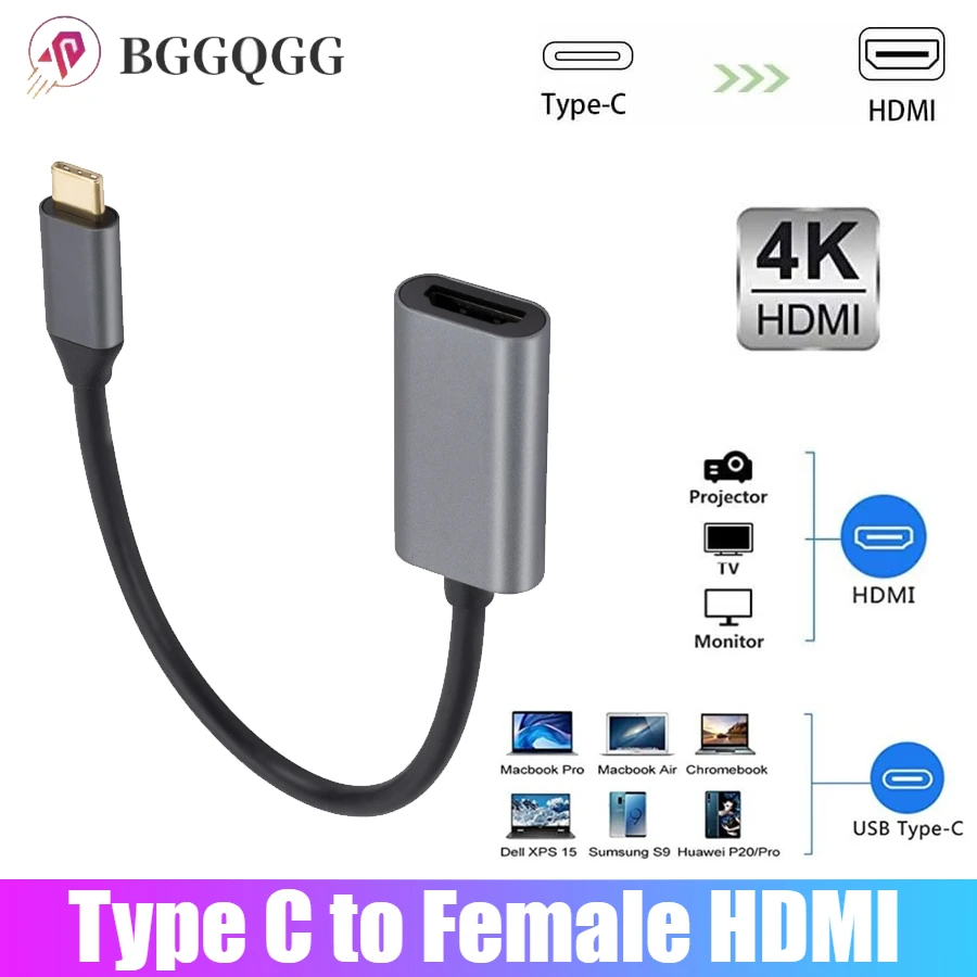 

BGGQGG Type-C To HDMI-compatible Cable USB C Type-C To Female HDMI-compatible HDTV Converter for Mac Samsung S Series Huawei