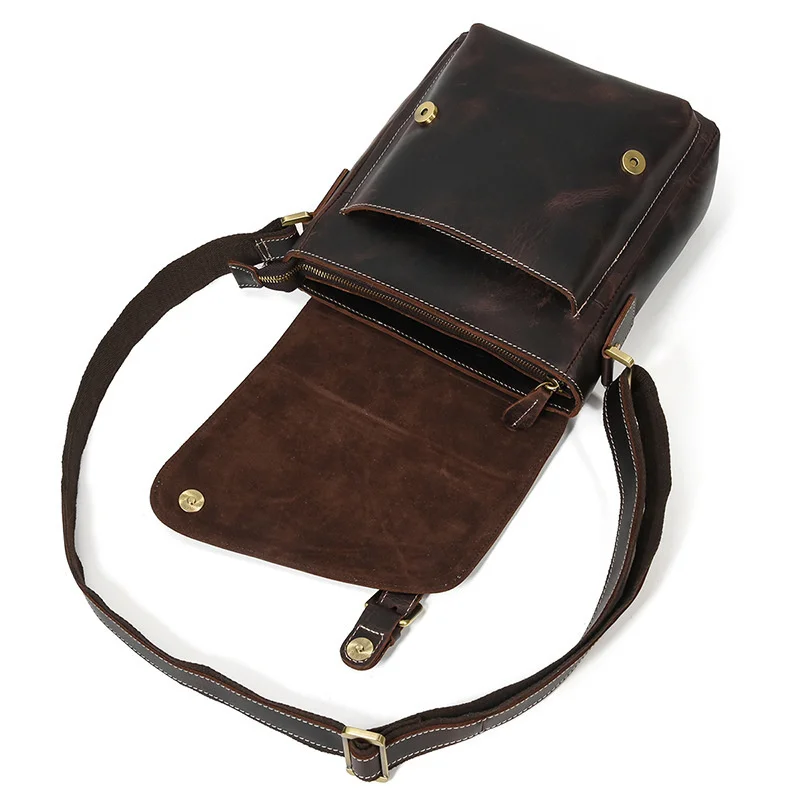 Vintage Leather Messenger Bag for Men & Women Full-Grain Cowhide Retro Shoulder Bag with Adjustable Strap Daily Crossbody Purse