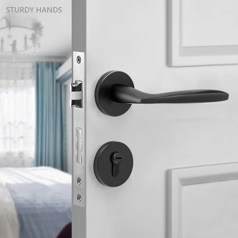 1 set of space aluminum black silent door lock modern and simple bedroom room split handle lock with key included