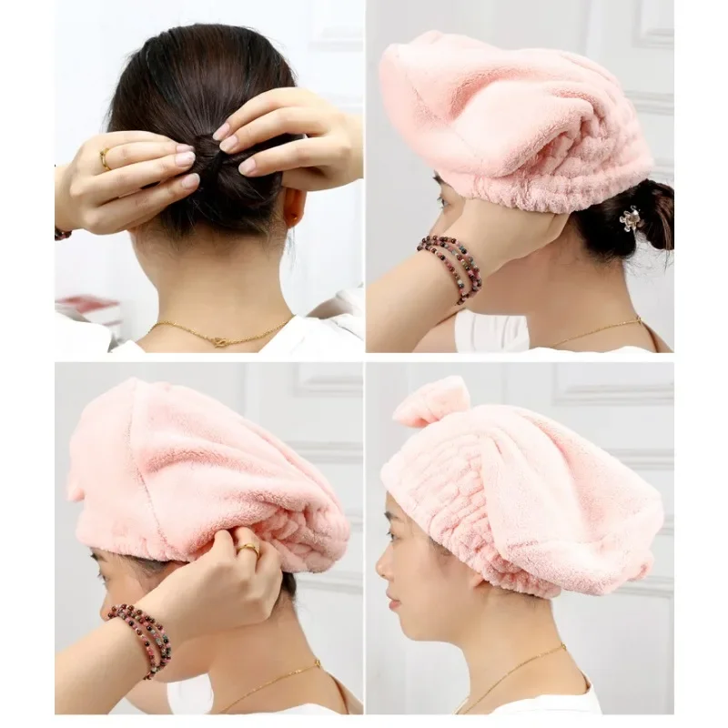 Shower Cap Women Hair Microfibre Quick Drying Bath Spa Bowknot Wrap Towel Hat for Room Accessories