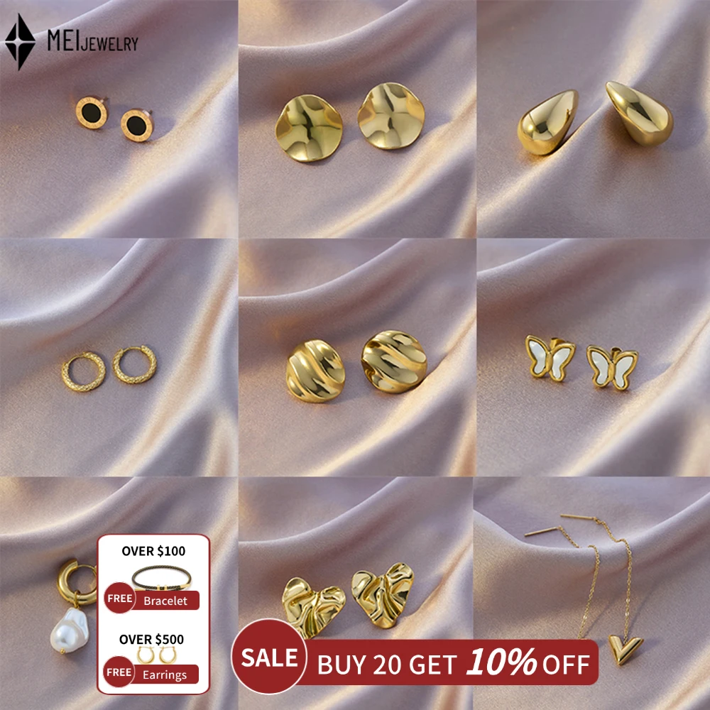Light Luxury Women Niche Design  Four Leaf Flower Stainless Steel Jewelry Ear Buckle Bow Love Roman Water Drop Earrings ﻿