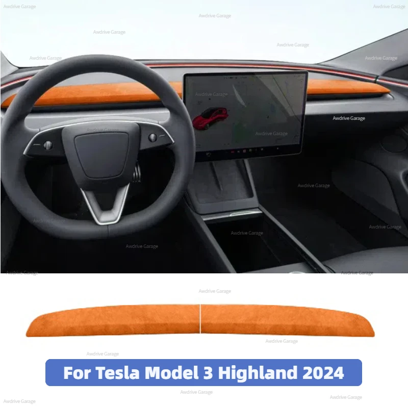 Per Tesla nuovo modello 3 Highland 2024 copertura del cruscotto Alcantara decorazione in pelle scamosciata piastra di copertura della striscia