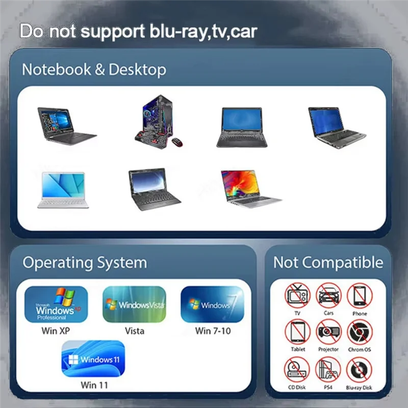 محرك أقراص DVD خارجي CD DVD -/+RW Player Burner محرك الأقراص الضوئية المحمول لأجهزة الكمبيوتر المحمول والكمبيوتر المحمول Windows 11 10 Mac