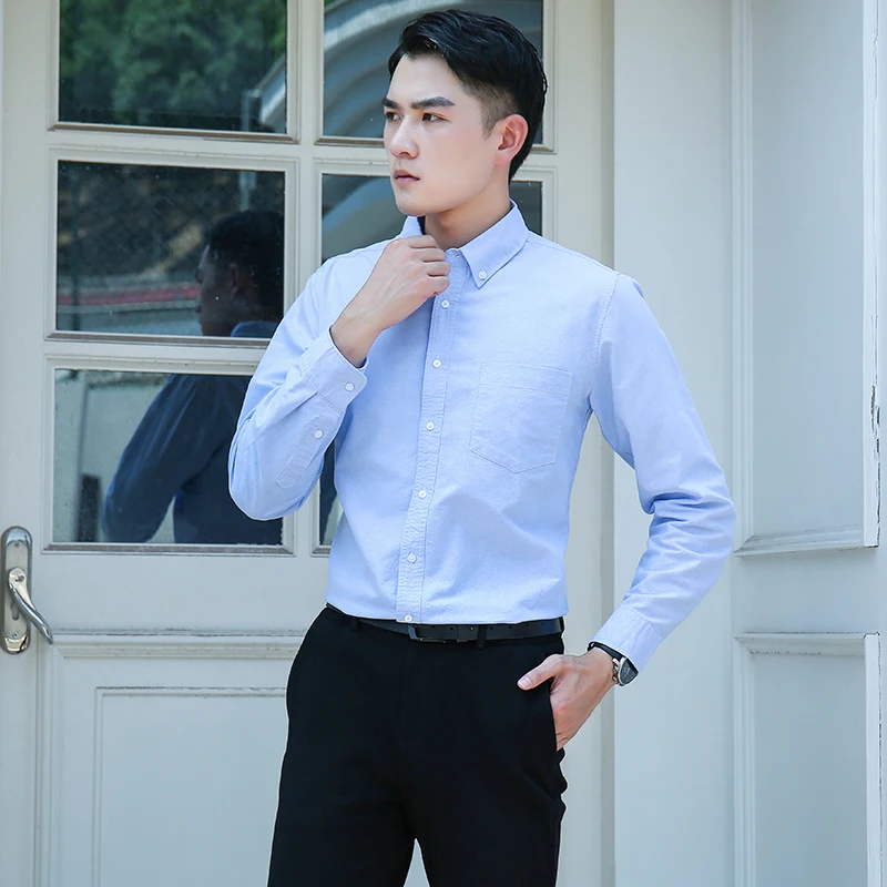 New in shirt 100%cotton oxford long-sleeve shirts for men slim fit formal shirt soft office tops fashion korean popular clothes