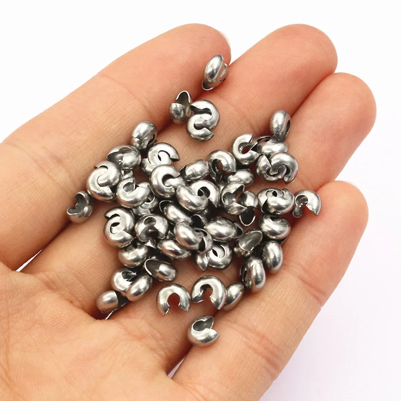 50pcs Stainless Steel Round Covers Crimp End Beads 3 4 5mm Stopper Spacer Beads For DIY Jewelry Making Findings Supplies