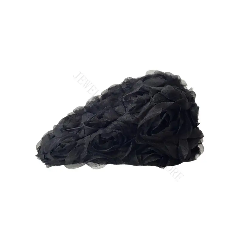 R7UF Breathable Cap With Rose Design Soft Polyester Hat Traditional Fashion Hat For Artistic Event And Dating